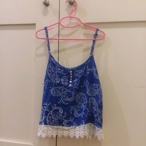 Blue and White Croped Tank Top